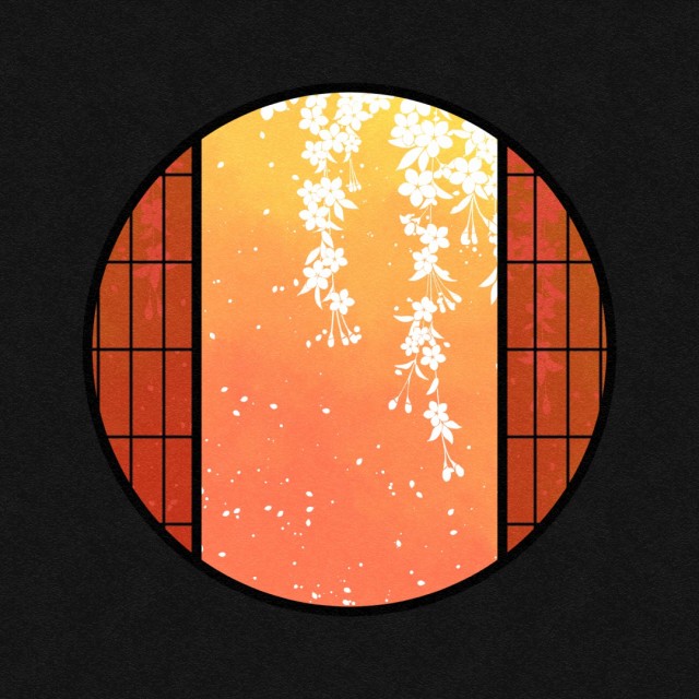 水彩の丸窓素材 桜 オレンジ 無料イラスト素材 素材ラボ