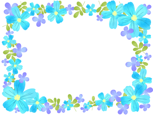 花の水彩フレーム01 青 無料イラスト素材 素材ラボ