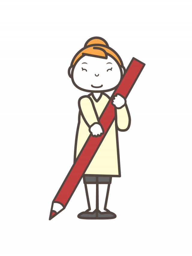 大きな赤い鉛筆を持つ女の子 無料イラスト素材 素材ラボ