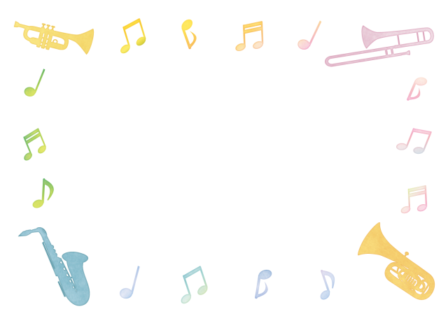 水彩の吹奏楽器と音符フレーム 無料イラスト素材 素材ラボ