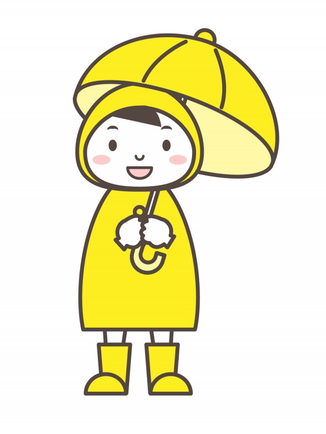 黄色の傘をさしレインコートを着た子供 無料イラスト素材 素材ラボ