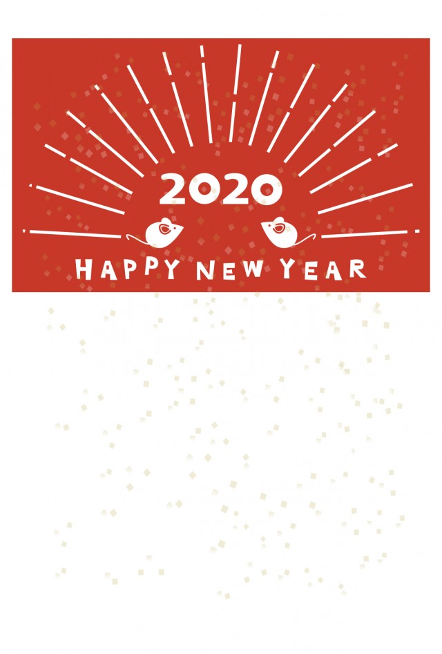 2020年 年賀状 日の出と向かい合う白いネズミ 朱色 無料イラスト素材 素材ラボ