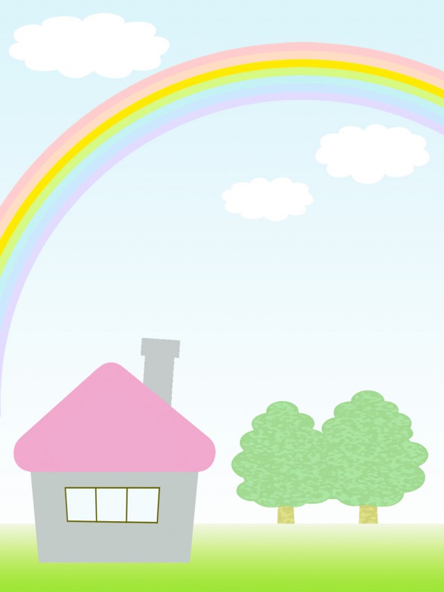 風景壁紙 虹と家と樹木の背景素材イラスト 無料イラスト素材 素材ラボ
