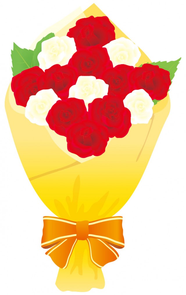 赤と白のバラの花束 無料イラスト素材 素材ラボ