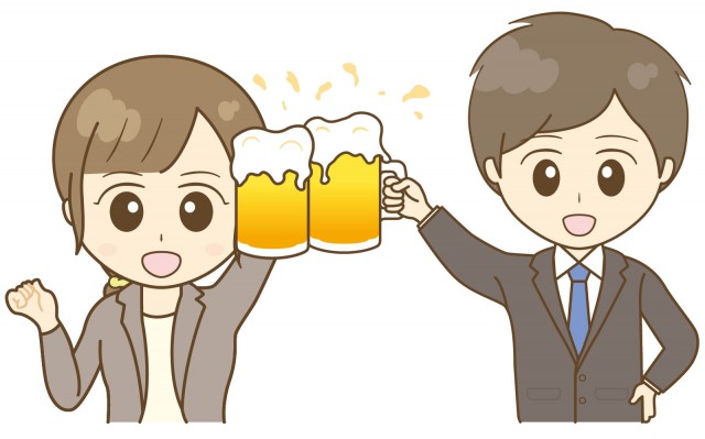 生ビールで乾杯 スーツ 男性と女性 無料イラスト素材 素材ラボ