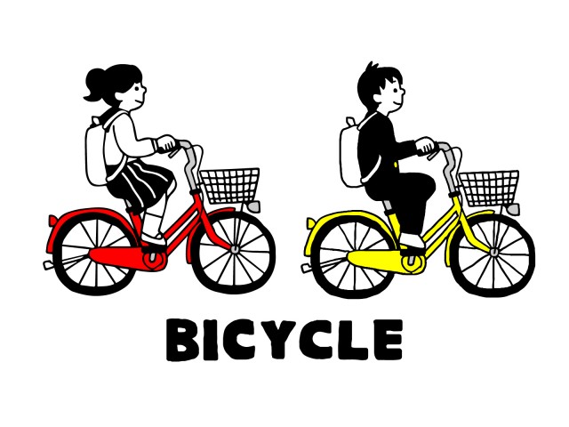自転車通学する男子女子のイラスト 無料イラスト素材 素材ラボ