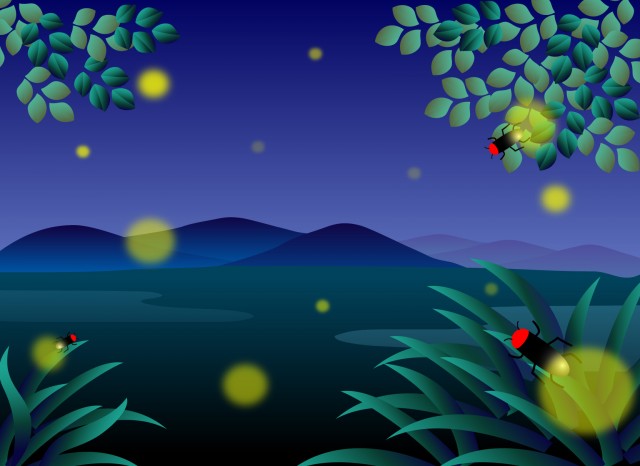 蛍の飛ぶ夏の夜の風景 無料イラスト素材 素材ラボ