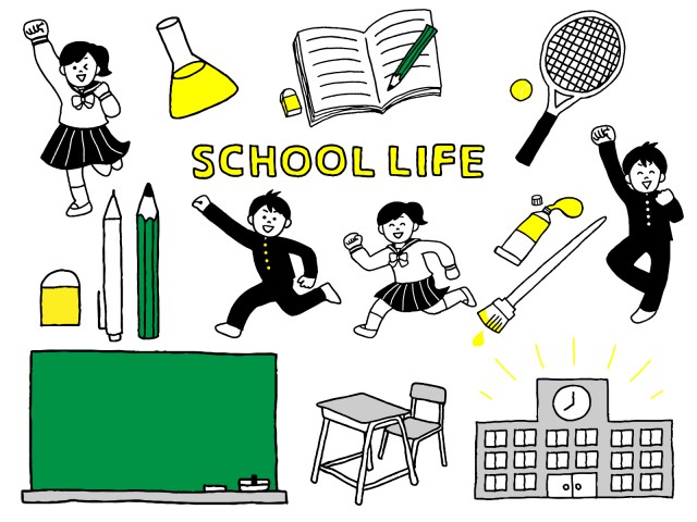 中学生高校生の学校生活セット | 無料イラスト素材｜素材ラボ