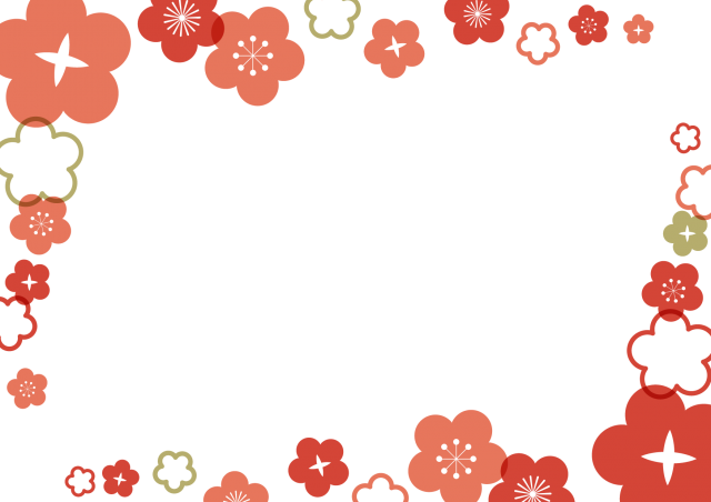梅の花のフレーム 赤 無料イラスト素材 素材ラボ