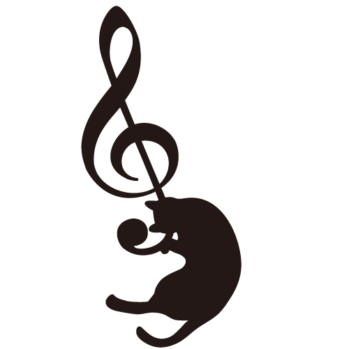 ト音記号と猫のシルエットイラスト1 無料イラスト素材 素材ラボ
