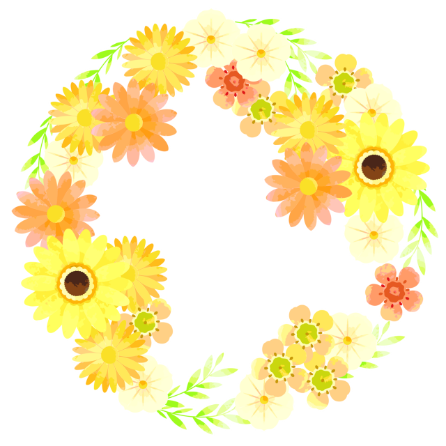 黄色い花のフレーム（丸型） | 無料イラスト素材｜素材ラボ