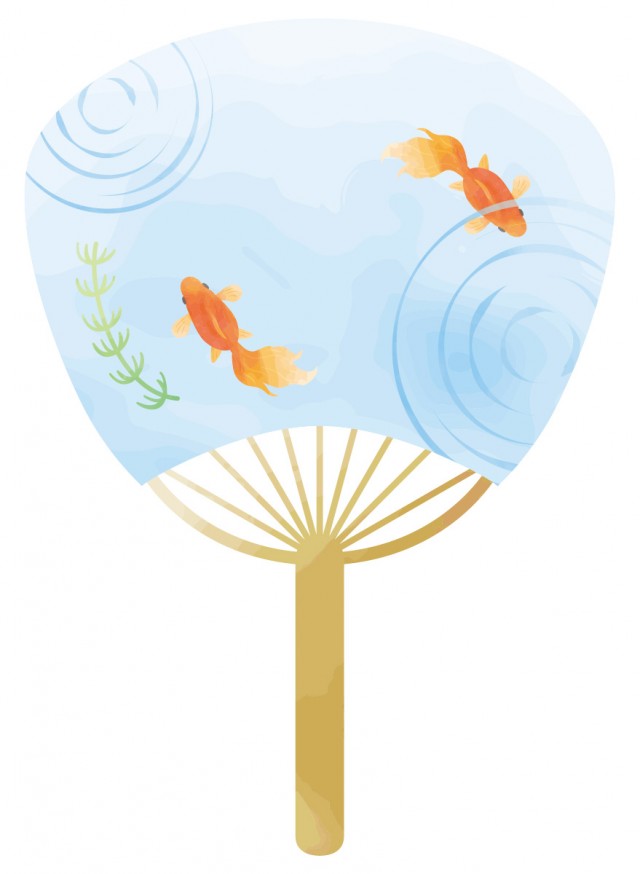 団扇 金魚 水彩風 和金 琉金 波紋 水草 無料イラスト素材 素材ラボ