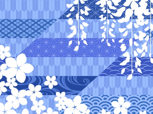 桜と藤の和風背景素材 青 無料イラスト素材 素材ラボ