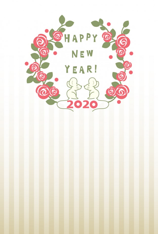 年 年賀状 バラの花のリースと向かい合うネズミ 無料イラスト素材 素材ラボ