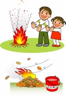 焚き火をする子供