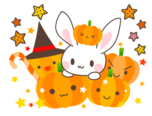 ハロウィン素材 かわいいかぼちゃジャック オー ランタンとうさぎの