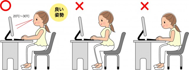 良い姿勢 悪い姿勢でパソコンに向かう女性 無料イラスト素材 素材ラボ