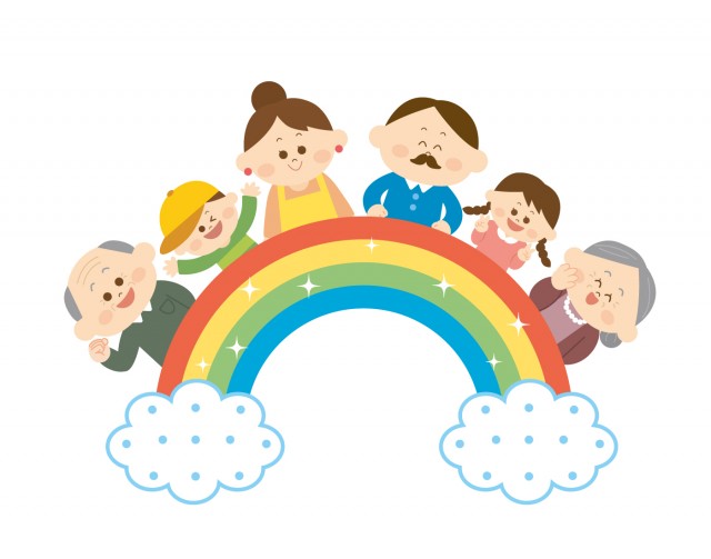 虹と三世代家族1 無料イラスト素材 素材ラボ
