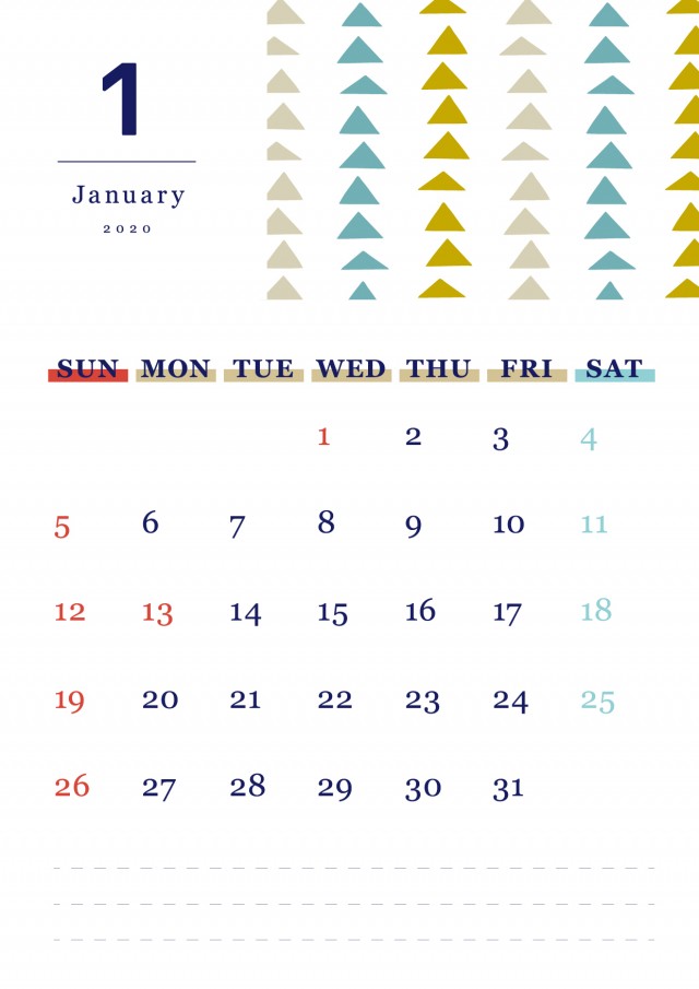 北欧風パターンの月間カレンダー 年 1月 無料イラスト素材 素材ラボ