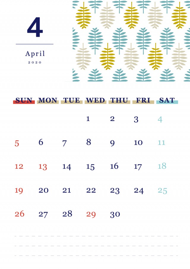 北欧風パターンの月間カレンダー 年 4月 無料イラスト素材 素材ラボ