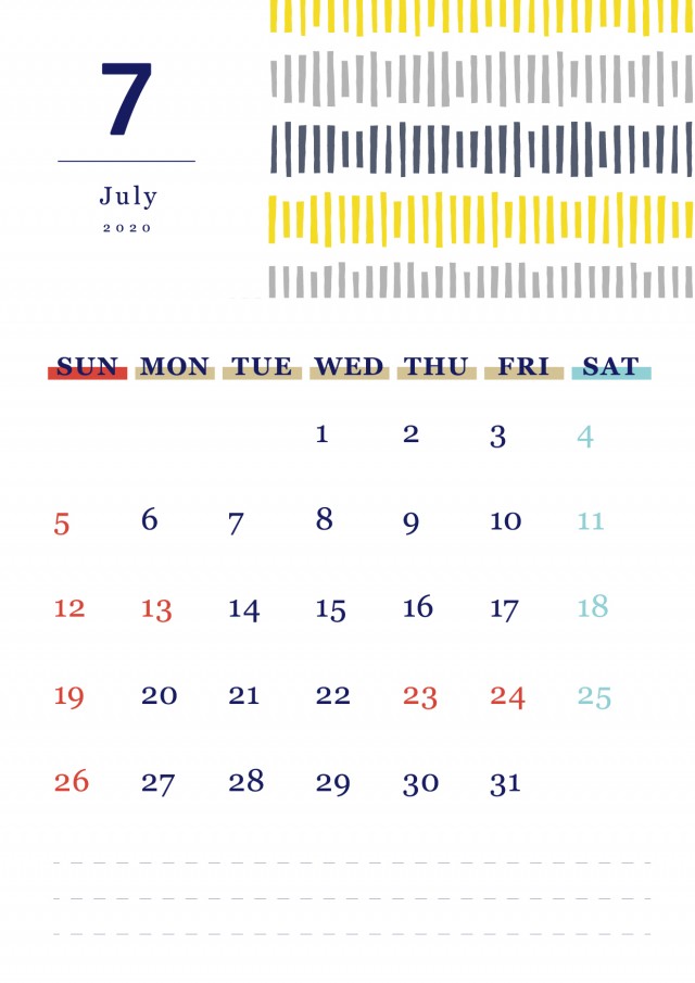 北欧風パターンの月間カレンダー 年 7月 無料イラスト素材 素材ラボ