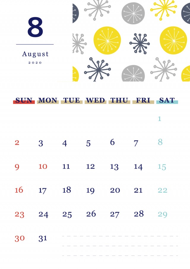 北欧風パターンの月間カレンダー 年 8月 無料イラスト素材 素材ラボ