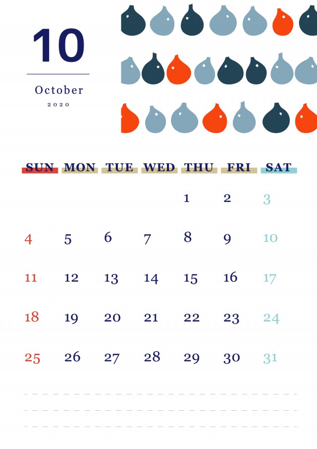 北欧風パターンの月間カレンダー 年 10月 無料イラスト素材 素材ラボ