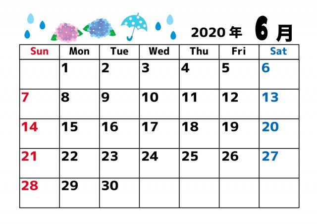 2020年カレンダー 四季 6月 無料イラスト素材 素材ラボ