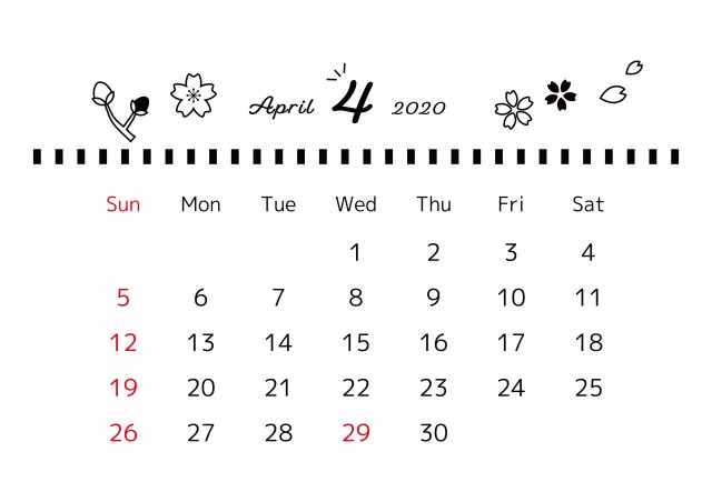 シンプル 年 4月 カレンダー サイズ 横 無料イラスト素材 素材ラボ