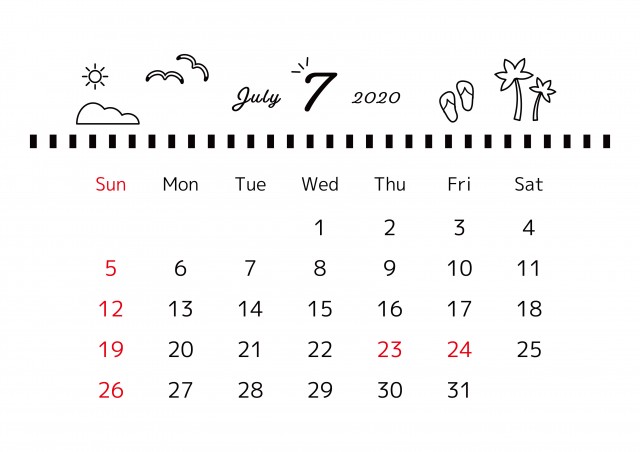 シンプル 年 7月 カレンダー サイズ 横 無料イラスト素材 素材ラボ