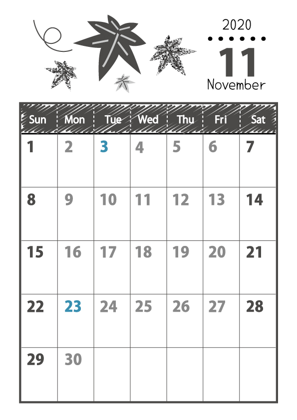モノクロイベント 年 カレンダー 11月 サイズ 無料イラスト素材 素材ラボ