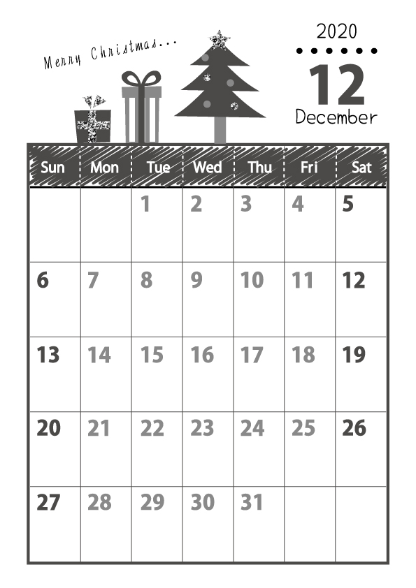 モノクロイベント カレンダー 年 12月 サイズ縦 無料イラスト素材 素材ラボ