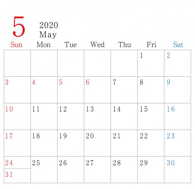 シンプル 横型 年 5月 カレンダー 無料イラスト素材 素材ラボ