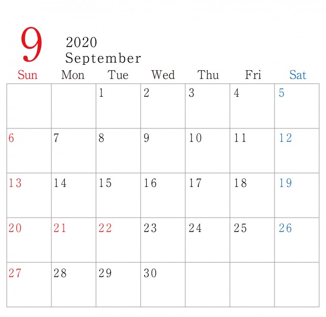 シンプル 横型 年 9月 カレンダー 無料イラスト素材 素材ラボ