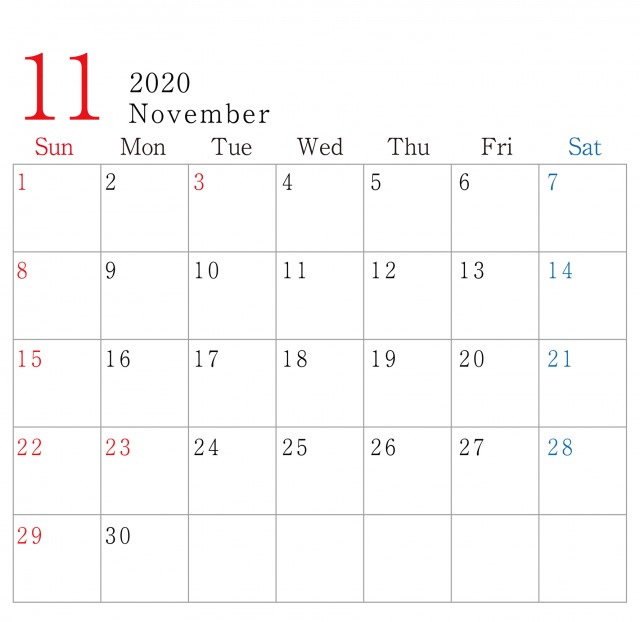 シンプル 横型 年 11月 カレンダー 無料イラスト素材 素材ラボ