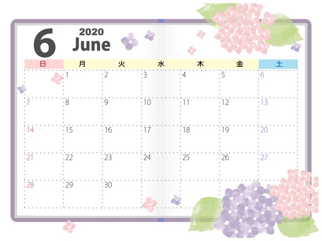 2020年 6月カレンダー 手帳風 アジサイ 無料イラスト素材 素材ラボ