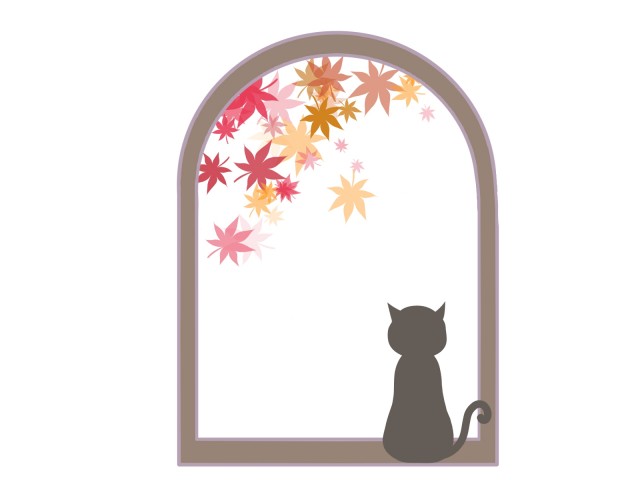 紅葉と猫のイラスト 無料イラスト素材 素材ラボ