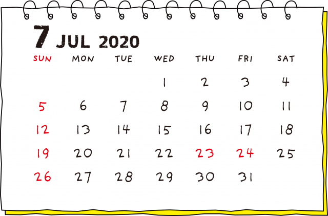 リングノート風 カレンダー 年 7月 無料イラスト素材 素材ラボ
