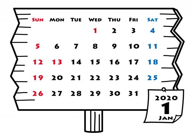 2020年カレンダー モノクロフレーム 1月 無料イラスト素材 素材ラボ