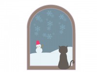 雪景色を見る猫の…
