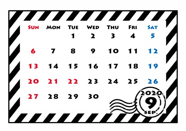 年 カレンダー モノクロフレーム ９月 無料イラスト素材 素材ラボ