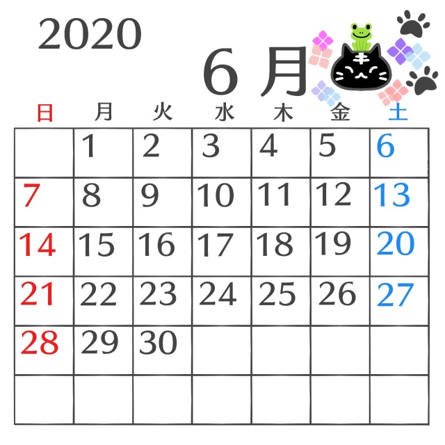 年６月の猫ちゃんカレンダー 無料イラスト素材 素材ラボ