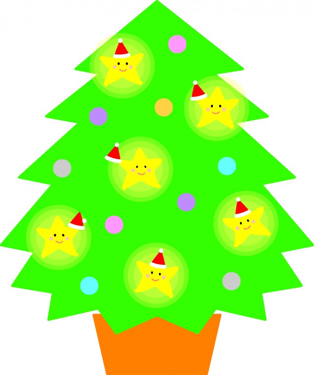 キラキラ星がついたクリスマスツリー 無料イラスト素材 素材ラボ