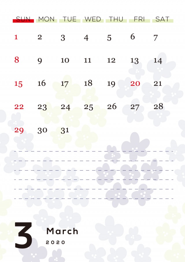 花柄背景の月間カレンダー 年 3月 無料イラスト素材 素材ラボ