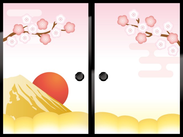 襖 富士山 初日の出 梅 無料イラスト素材 素材ラボ