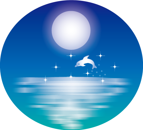 満月の夜の海のイルカ 無料イラスト素材 素材ラボ