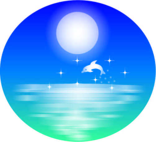 満月の夜の海のイルカ 無料イラスト素材 素材ラボ