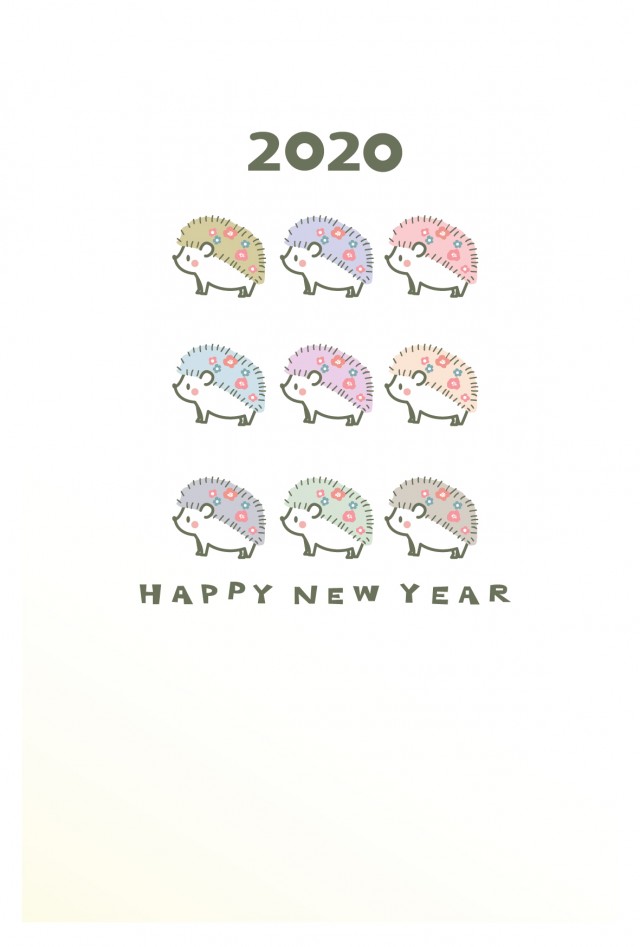 2020年 年賀状 9色のハリネズミ 無料イラスト素材 素材ラボ