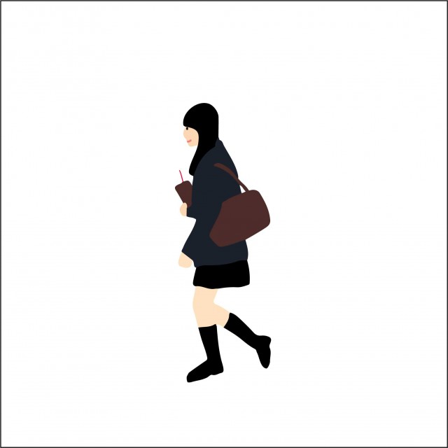 飲み物片手に歩く女子高生 無料イラスト素材 素材ラボ