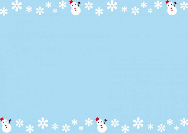 雪と雪だるまのフレーム ブルー 無料イラスト素材 素材ラボ